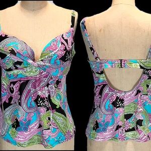 Paisley swim‎ tank top tankini bathing suit swimsuit push up built in bra 38C